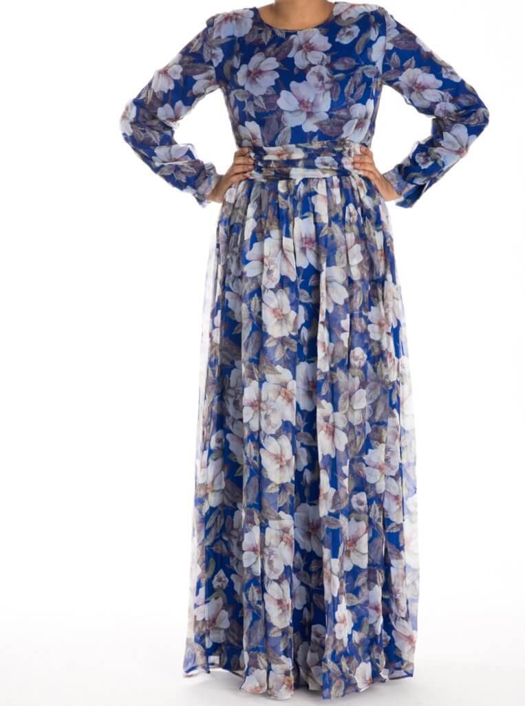 Blue Silk chiffon maxi dress Kabayare