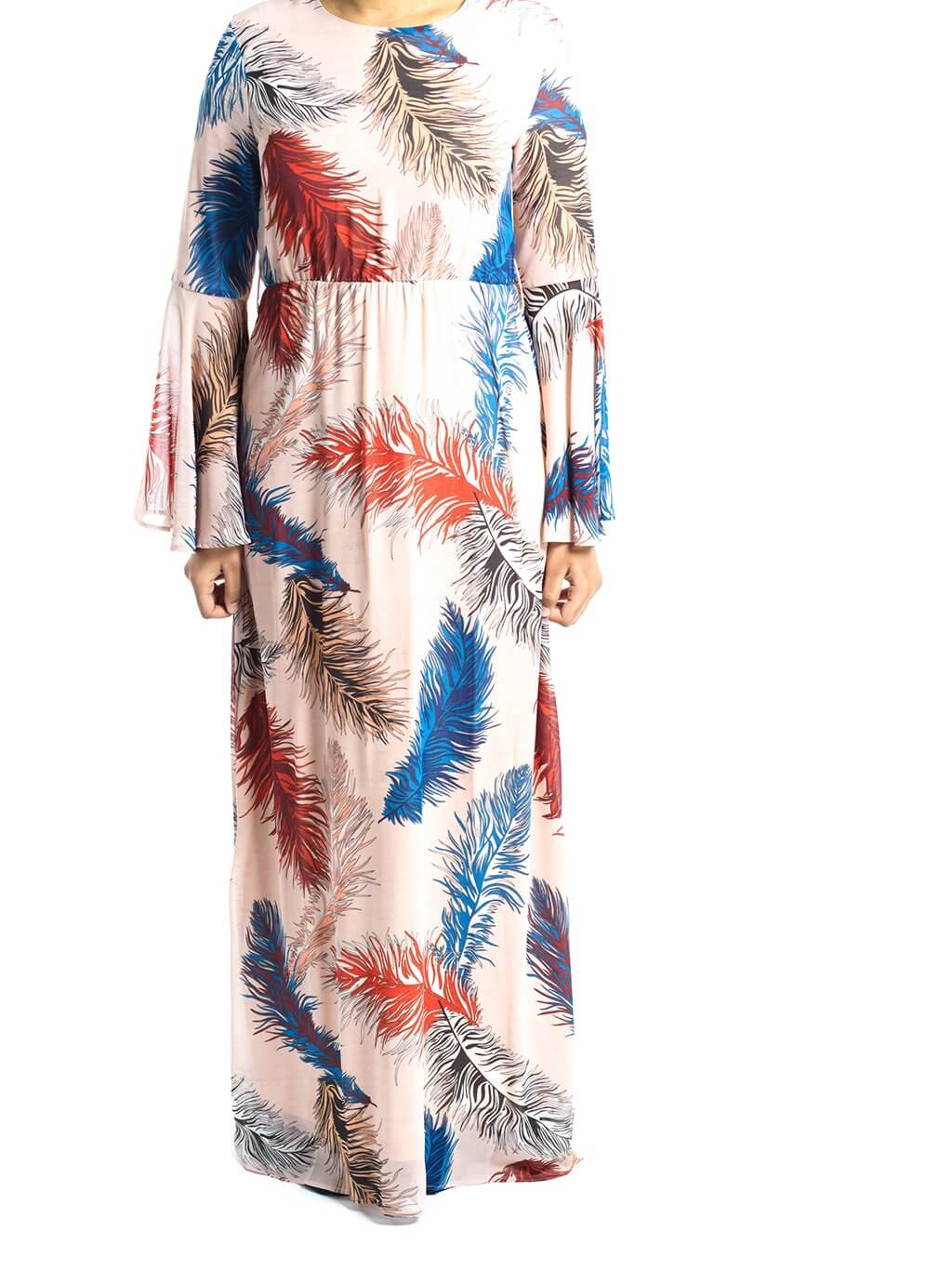 Blush feather Bell sleeve maxi dress Kabayare