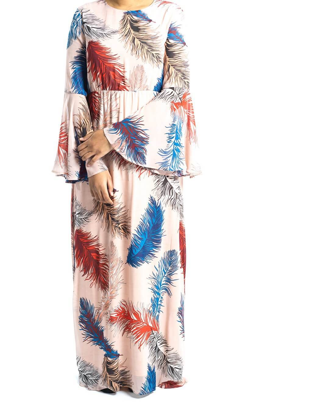 Blush feather Bell sleeve maxi dress Kabayare