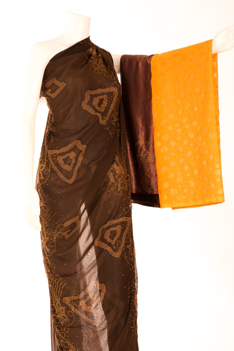 Brown Print Silk Chiffon Dirac Kabayare