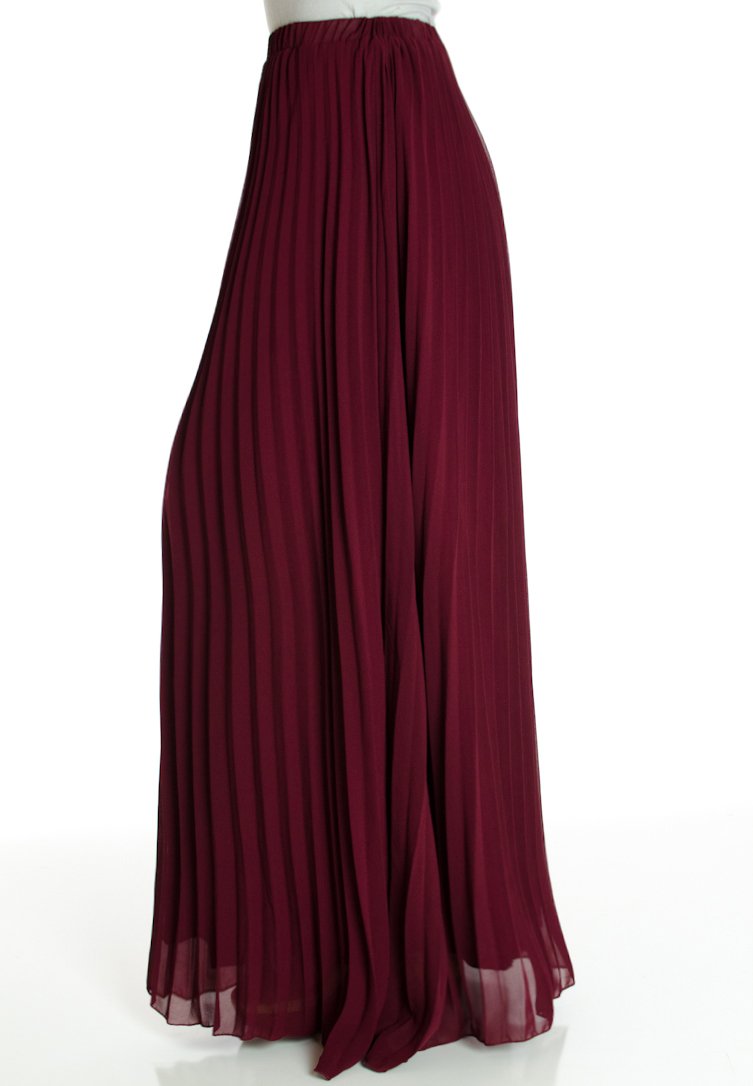 Burgundy pleated Maxi Skirt – Kabayare