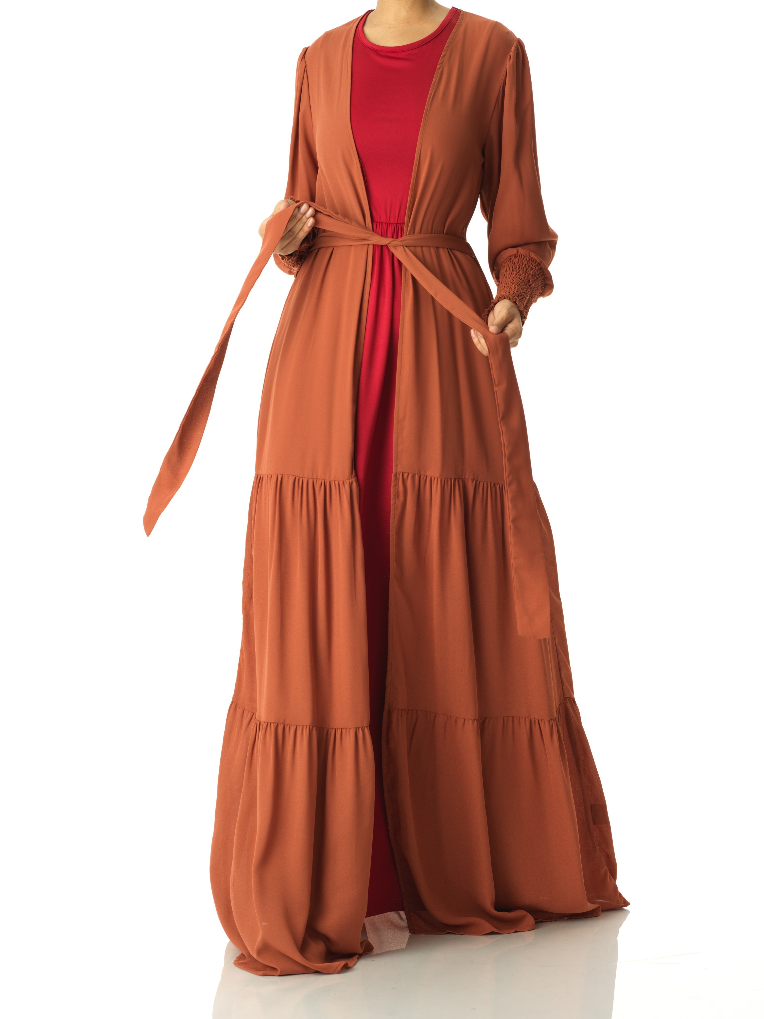 Cinnamon Tiered chiffon maxi cardigan Kabayare