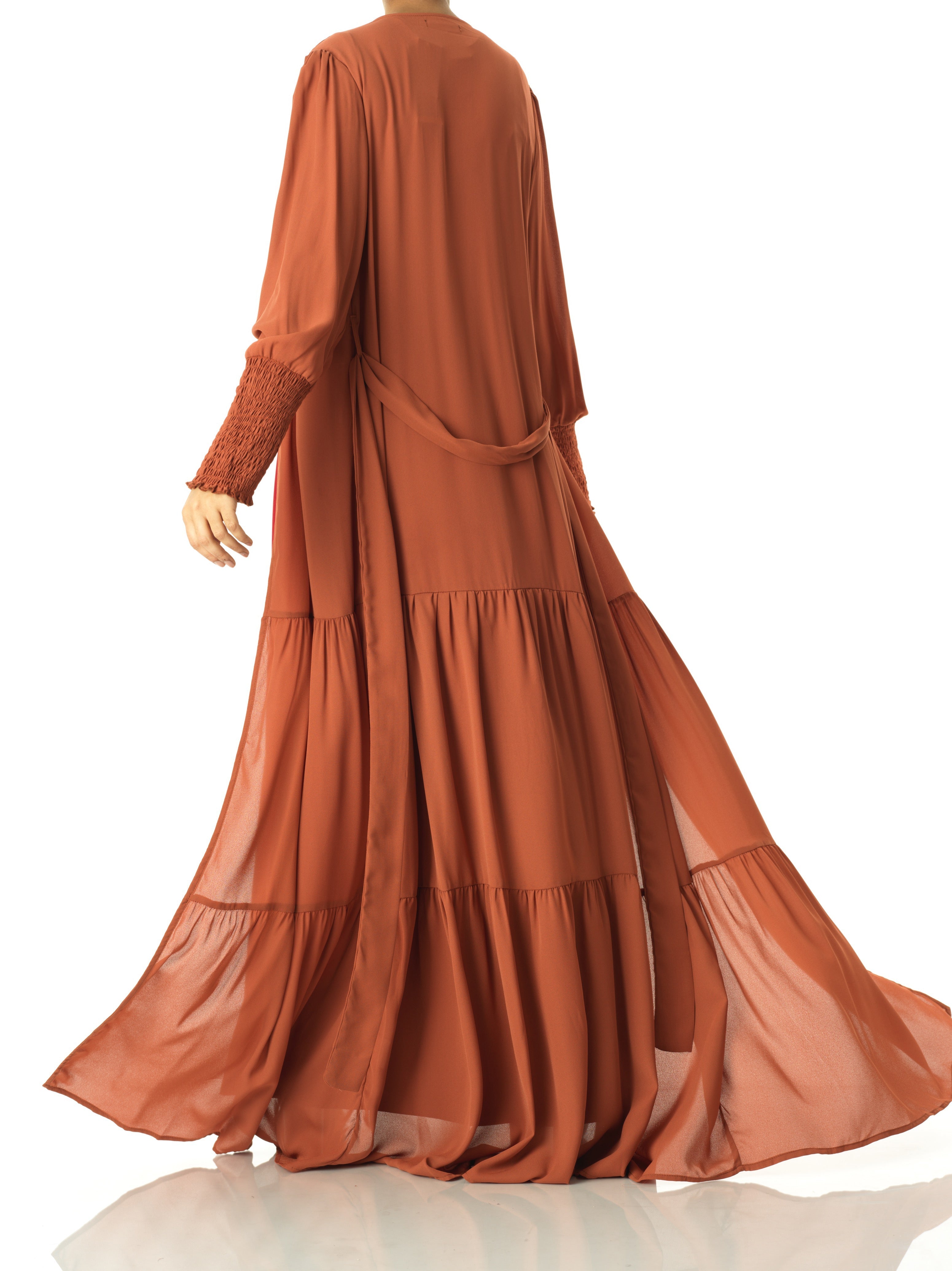 Cinnamon Tiered chiffon maxi cardigan Kabayare