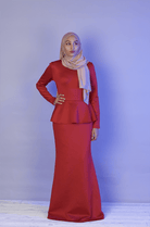 Dark Red Long Sleeve Peplum Maxi Dress Kabayare