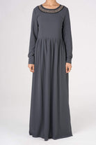 Gray Neck Beaded Maxi Dress Kabayare