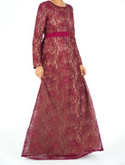 Maroon Lace Floral Fit and Flare Dress Kabayare