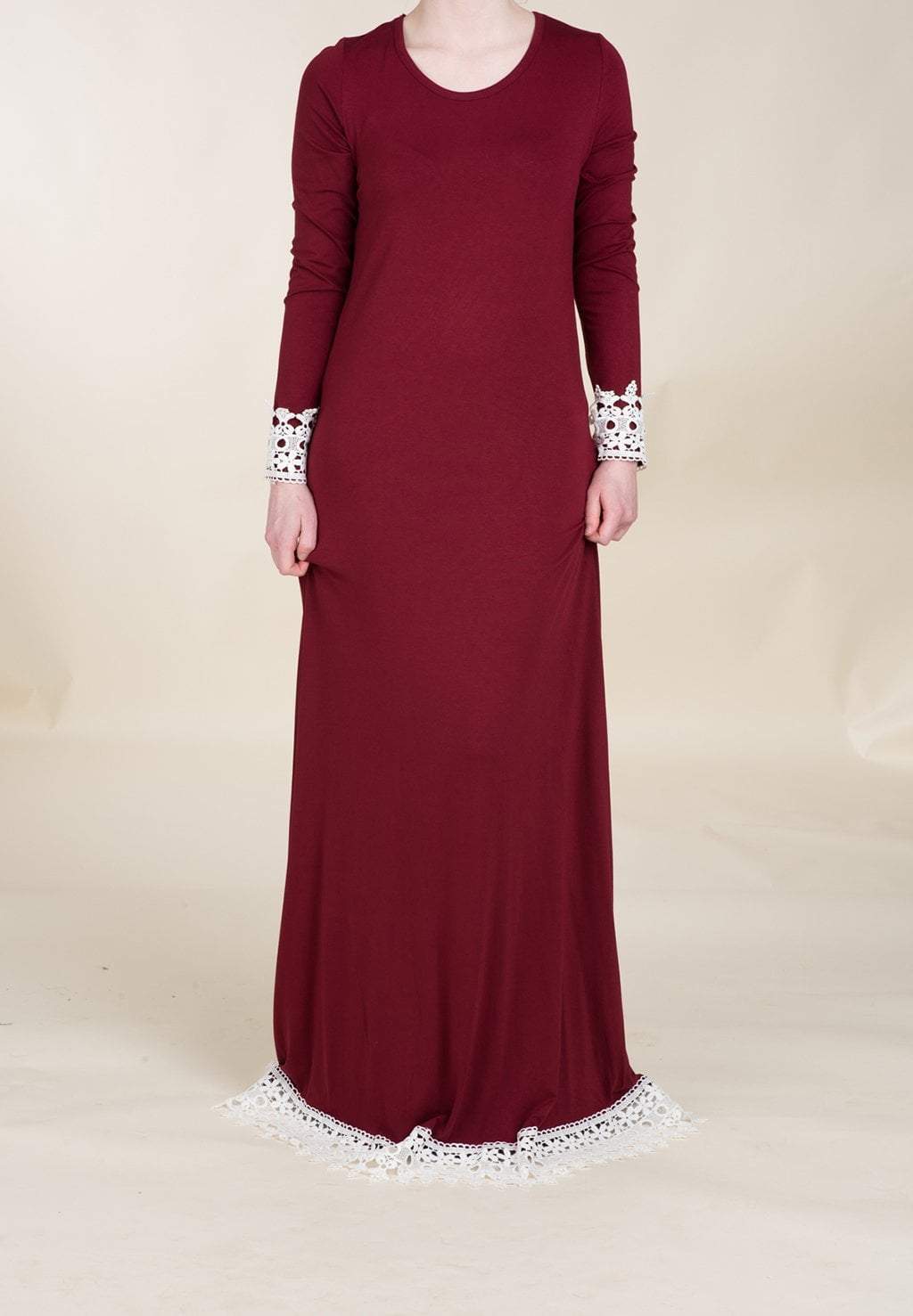 Maroon Lace Trim Jersey Dress Kabayare