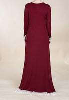 Maroon Lace Trim Jersey Dress Kabayare