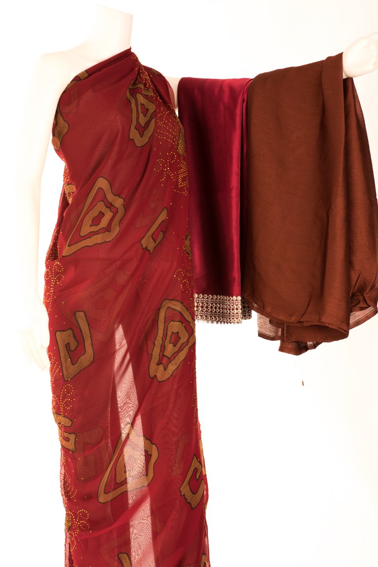 Maroon print Silk Chiffon Dirac Kabayare