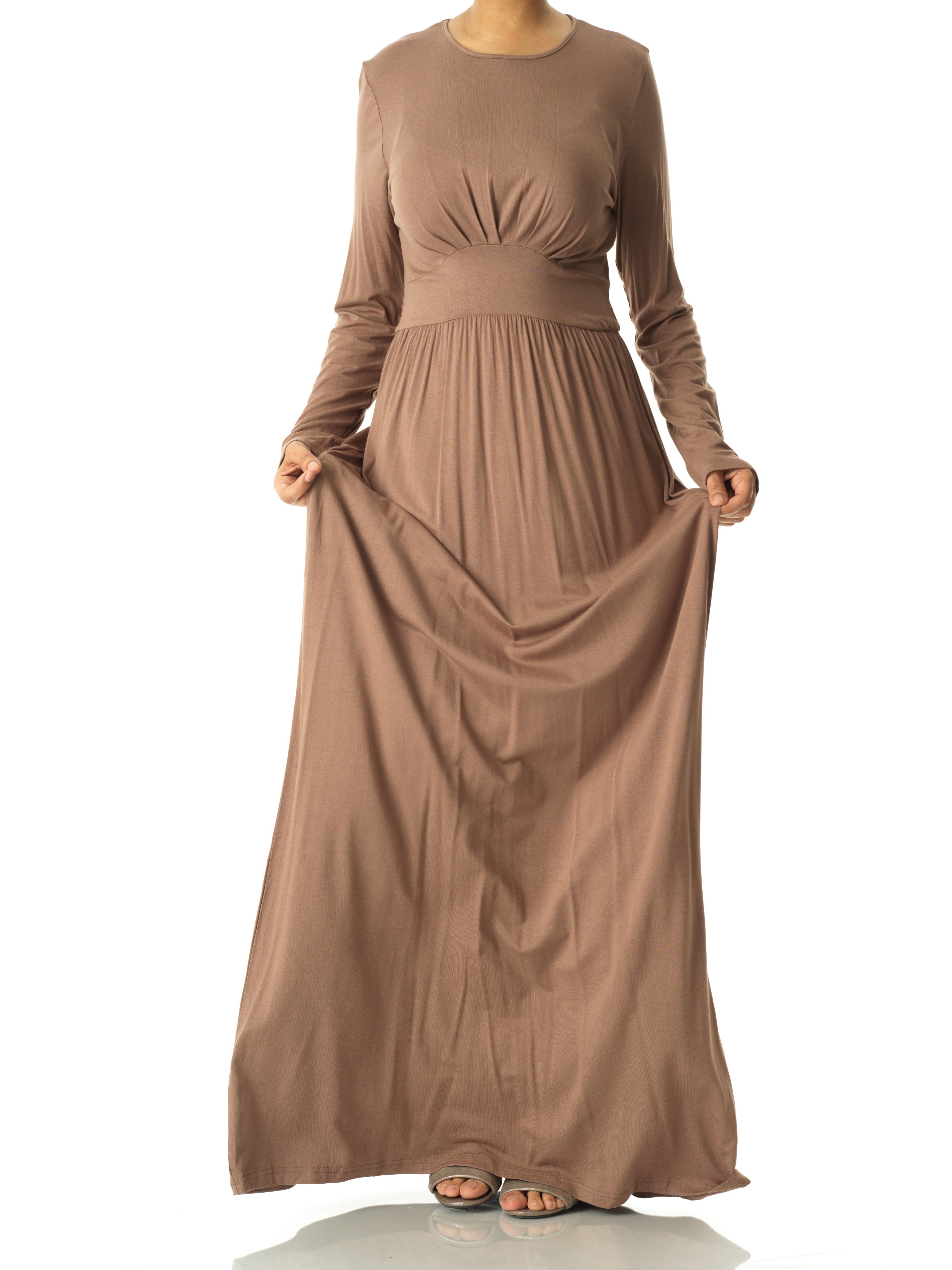 Mocha Solid Jersey maxi dress Kabayare