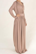 Mocha V-Neck Jersey Maxi Dress Kabayare