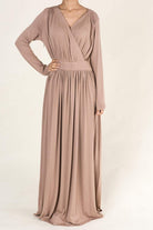 Mocha V-Neck Jersey Maxi Dress Kabayare