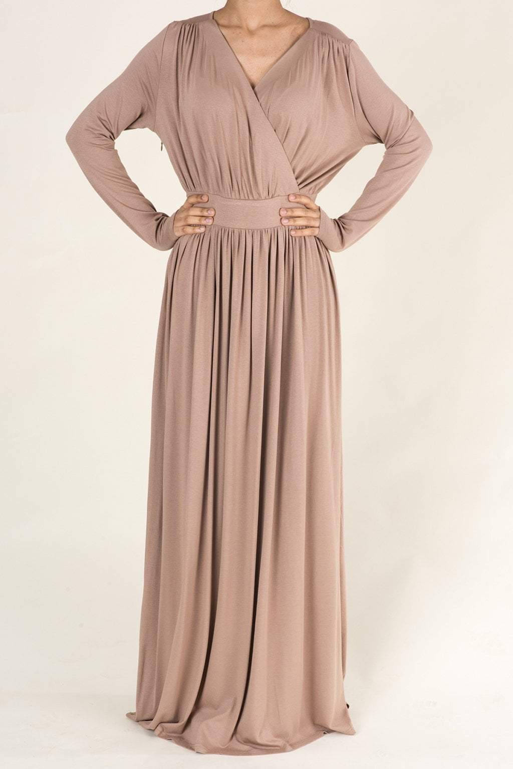 Mocha V-Neck Jersey Maxi Dress Kabayare