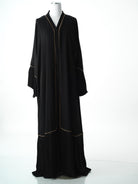 Pleated golden detail linen abaya Kabayare