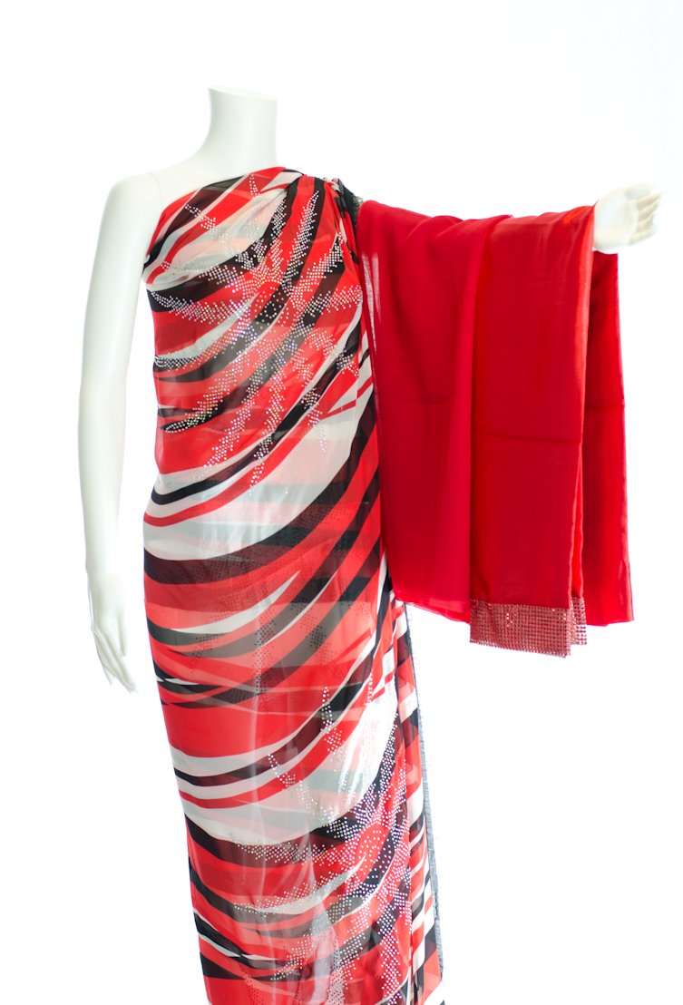 Red Abstracts Silk Chiffon Dirac Kabayare