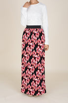 Red Floral Pencil Pleated Skirt Kabayare