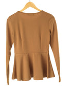 Tan Long Sleeve Peplum Top Kabayare