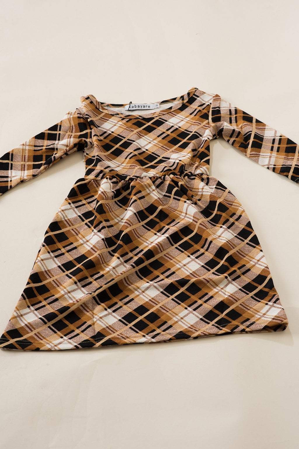 Tan Plaid Kids Dress Kabayare